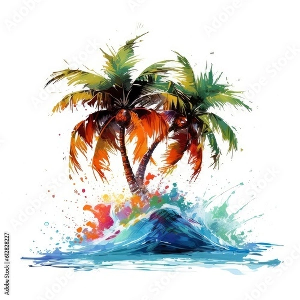 Fototapeta watercolor palm tree at the beach illustration for social media ads, posters, banners, and book covers design