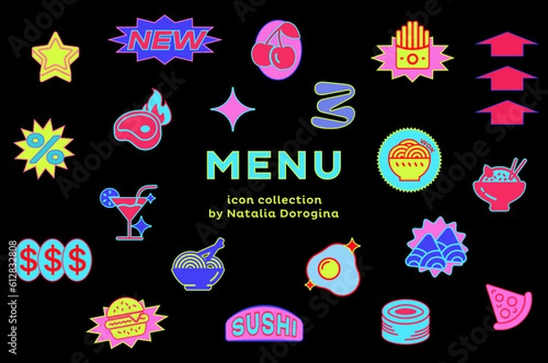 Fototapeta set of food menu icons