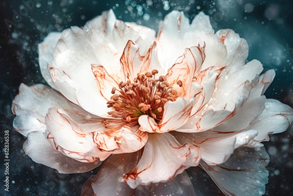 Obraz Close-up blooming delicate peony flower as floral colorful background. Bright botanical background for wallpaper, poster, product packaging, wedding invitation or presentations. Generative AI