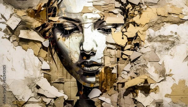 Fototapeta Woman in Acrylic Synthography Illustration Abstract Generative AI KI Wallpaper Digital Art Background Journal Graphic
