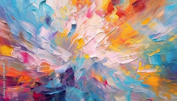 Obraz Rysunek farby olejowej. Streszczenie kolorowe tło. Abstrakcja w stylu impresjonizmu. Dobry jak plakat do dekoracji ściennej. Surrealistyczne projekt. Ręcznie rysowana tekstura generatywna AI