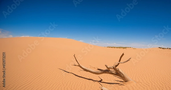 Fototapeta Desert sand - logs, grass and sky. Generative AI illustration