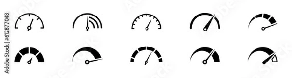 Obraz Speedometer, tachometer icon. Speedometer indicator icon collection. Speed indicator vector icons 