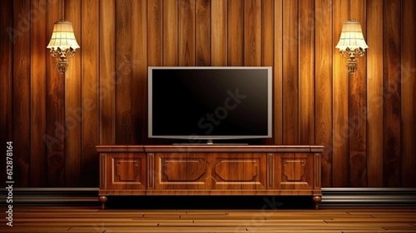 Fototapeta tv room mockup in a vintage house, ai generated image