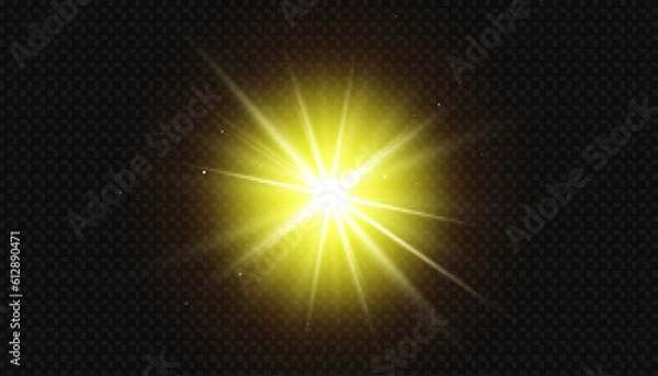 Obraz Realistic sun rays. Light effect. Warm orange flare effect. Sunshine, sunbeam.