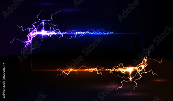 Obraz Lightning frame, blue and yellow electric rectangular frame with lightning effect.
