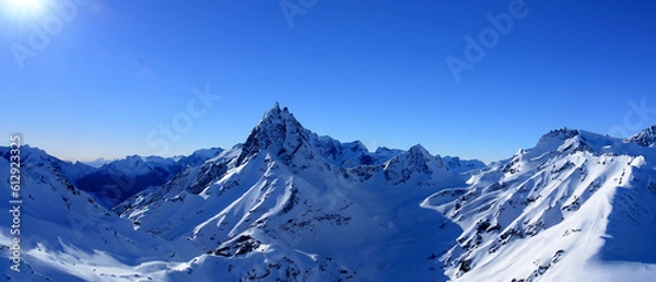 Fototapeta Snow Mountains Sunlight Build Wallpaper. Generative AI