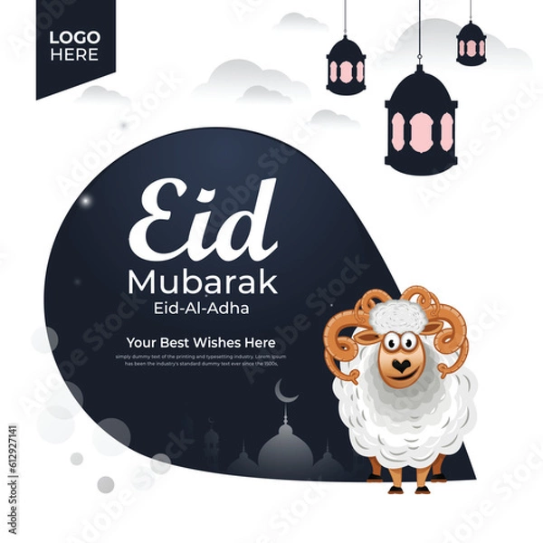 Obraz Happy eid mubarak poster with a background with sheep vector design