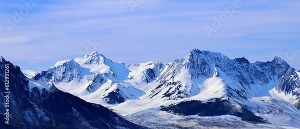 Fototapeta Snow Mountains Sunlight Build Wallpaper. Generative AI