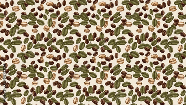 Obraz Background of coffee beans and leaves (Generative AI)