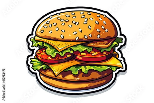 Fototapeta Burger Sticker On White Background. Generative AI