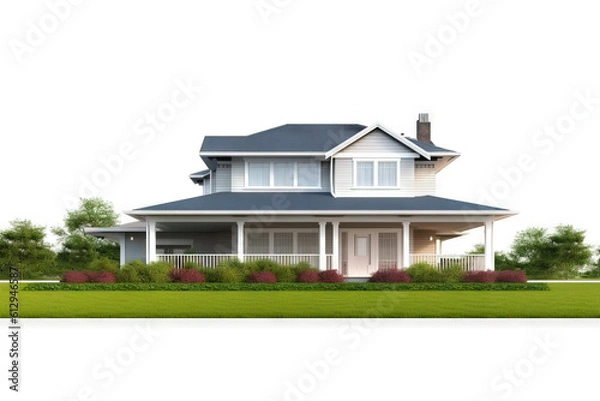 Obraz front view of a big modern house with front lawn