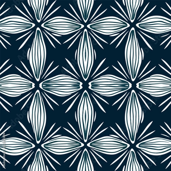 Obraz Floral rounded lines halftone ikat pattern. For texture textile background backdrop tile wallpaper carpet.