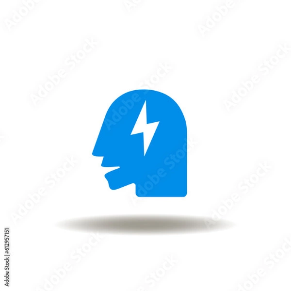 Fototapeta Vector illustration of head and lightning. Icon of headache, head pain. Symbol of meningitis.