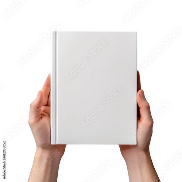 Fototapeta two hands hold book mockup isolated background