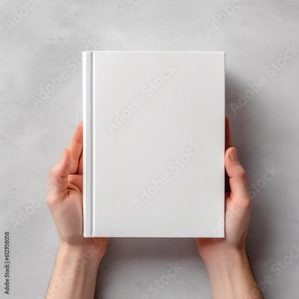 Obraz two hands hold book mockup grey background