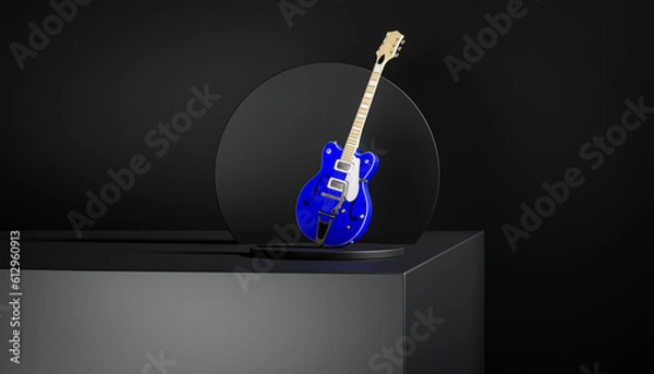 Obraz electric guitar with black background 3d render image