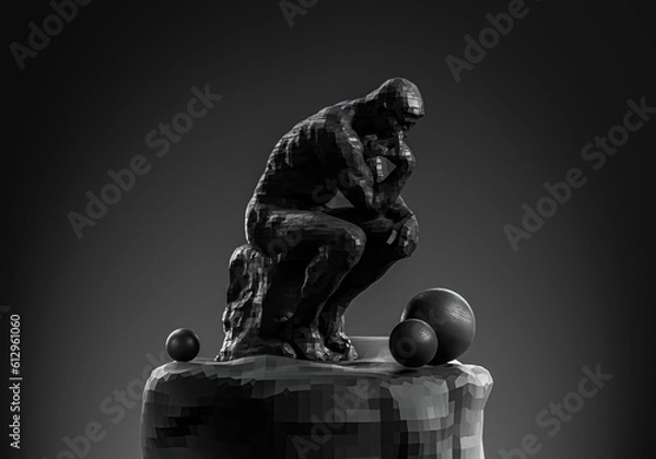 Fototapeta black thinking man statue and background 3d render image