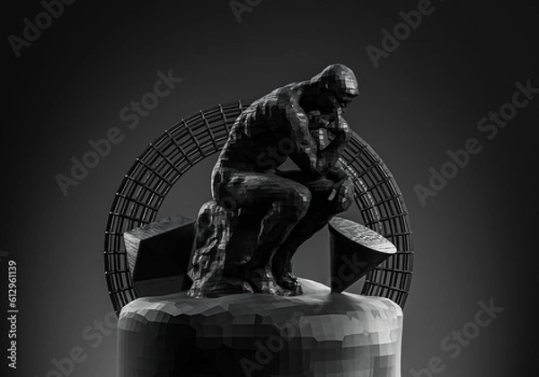 Fototapeta black thinking man statue and background 3d render image