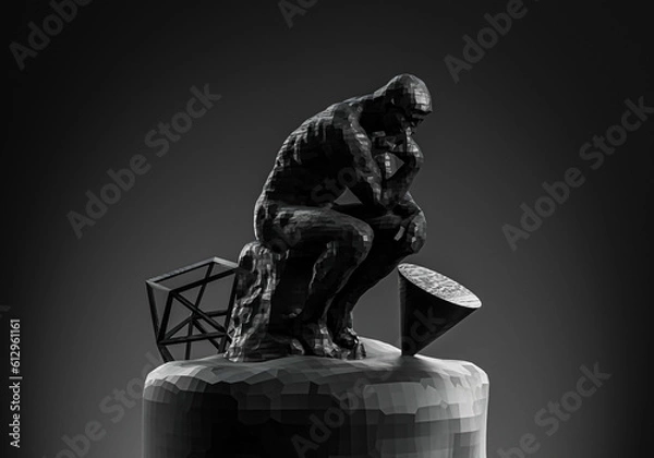 Fototapeta black thinking man statue and background 3d render image