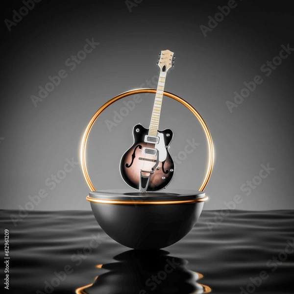 Fototapeta electric guitar with black background 3d render image