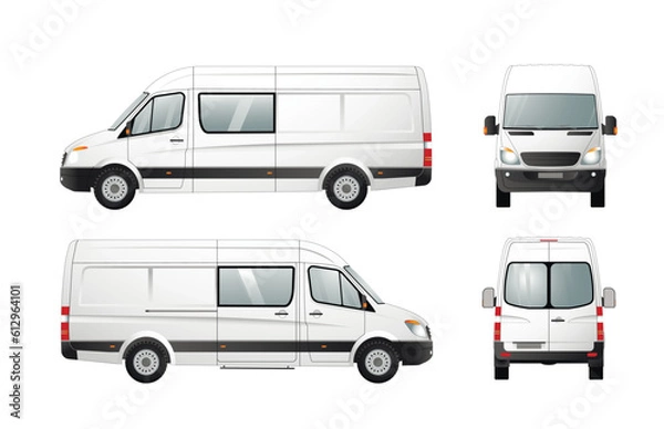 Obraz White cargo-passenger van, front, rear, right, left view. Commercial van. Vector illustration.