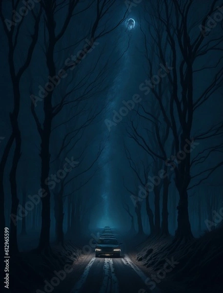 Obraz illustration of a scary forest at night