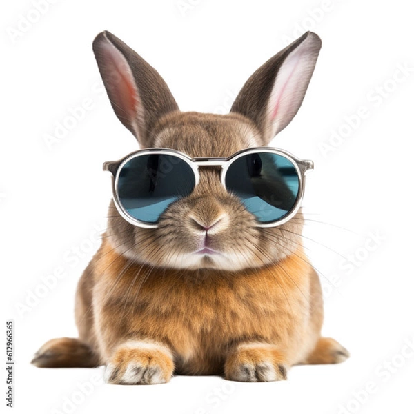 Obraz Funny rabbit wearing sunglasses on a transparant background, cut out clipart for print and presentation