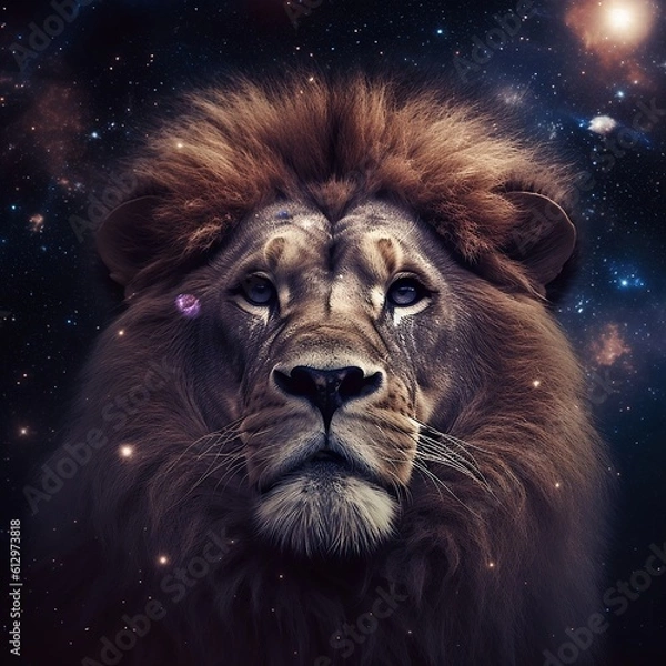 Fototapeta Lion, Lion in space, Colored lion, stars, lion in the stars