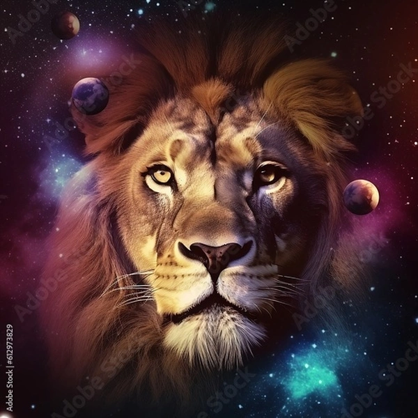 Fototapeta Lion, Lion in space, Colored lion, stars, lion in the stars