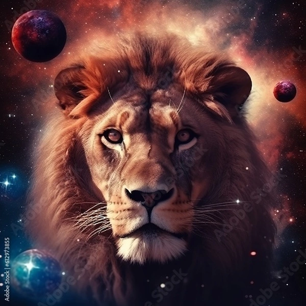 Fototapeta Lion, Lion in space, Colored lion, stars, lion in the stars