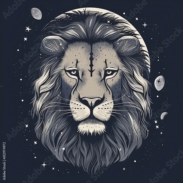 Fototapeta Black and white lion, Lion in space, Lion king, stars, lion in the stars, lion in the galaxy