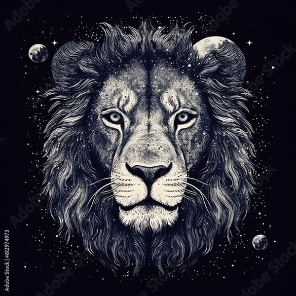 Fototapeta Black and white lion, Lion in space, Lion king, stars, lion in the stars, lion in the galaxy