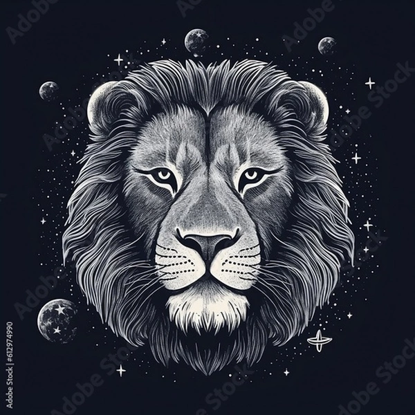 Fototapeta Black and white lion, Lion in space, Lion king, stars, lion in the stars, lion in the galaxy