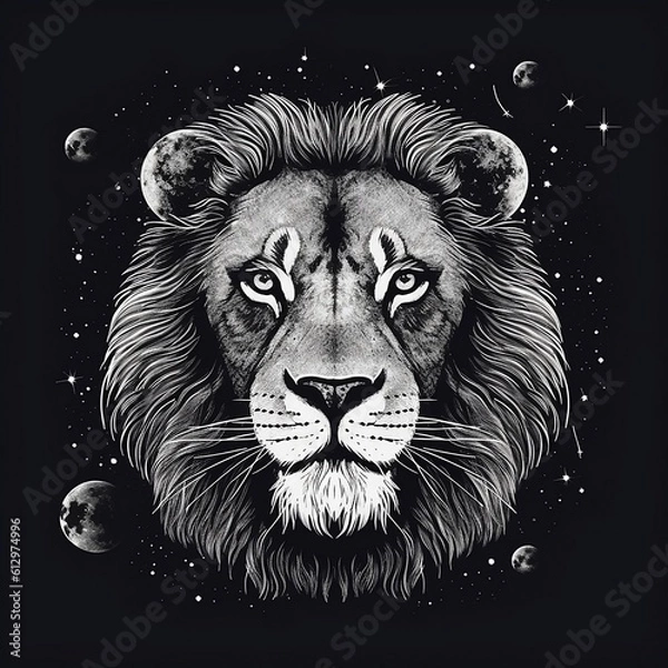 Fototapeta Black and white lion, Lion in space, Lion king, stars, lion in the stars, lion in the galaxy