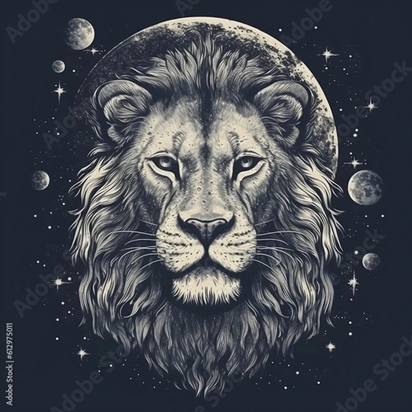 Fototapeta Black and white lion, Lion in space, Lion king, stars, lion in the stars, lion in the galaxy
