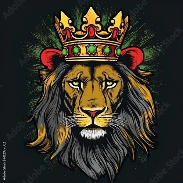 Fototapeta Lion with the colors of reggae, Lion with crown, Lion king, lion king, colorful lion