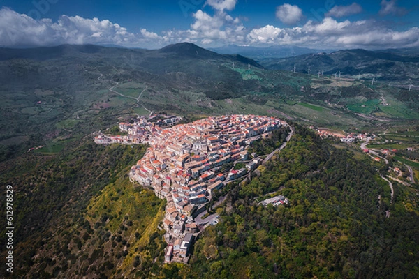 Obraz Aerial view of Italian hilltop town, Rotondella at daytime in the Calabria Region