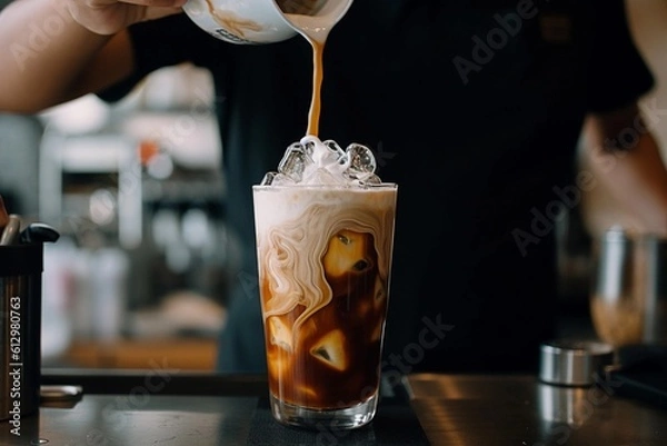 Obraz  Iced cafe latte being prepared in a café