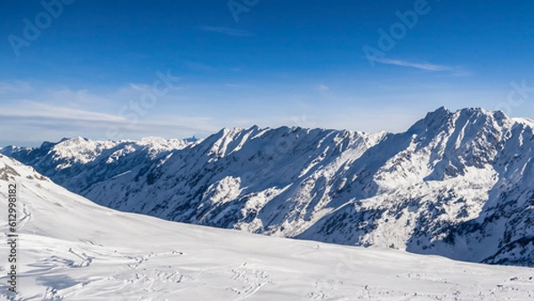 Fototapeta A beautiful winter day in the high mountains - generative ai