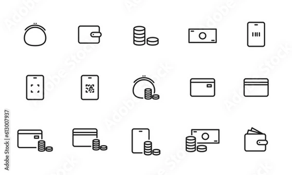 Obraz 支払方法を表したアイコンのセット/電子決済/カード決済/現金決済/イラスト/ベクター