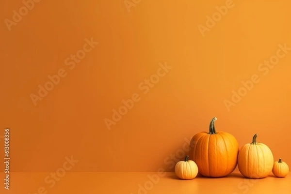 Fototapeta A photo of a minimalist orange Pumpkin with orange background with copy space. Generated Ai.