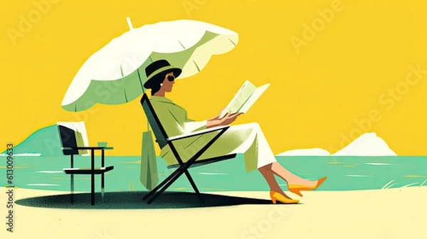 Obraz Illustration of a business person spending time on the beach, Generative AI