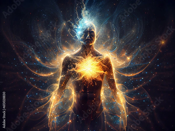 Obraz Conceptual image of the energy flows and the aura or soul of a person. Generative AI