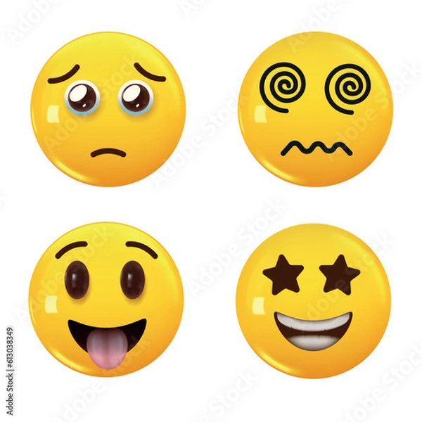 Fototapeta Set of 3d icon yellow color smile emoji. Set Icon Smile Emoji. Vector