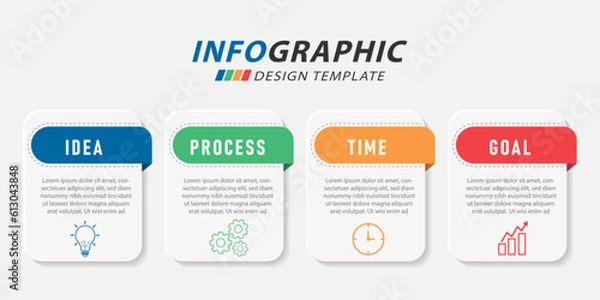 Fototapeta Infographic template. 4 Step timeline journey, Flat simple infographics design template. presentation graph. Business concept with numbers 4 options or steps vector illustration.