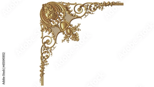 Fototapeta antique gold corner ornament isolated transparent background, PNG Cut out ready to use for graphic design purposes