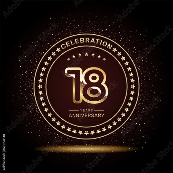 Fototapeta 18 year anniversary logo design with double line numbers in gold color, vector template