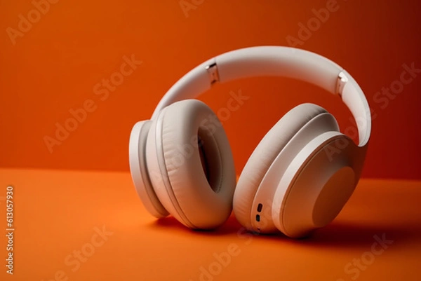 Fototapeta Headphone on orange background 