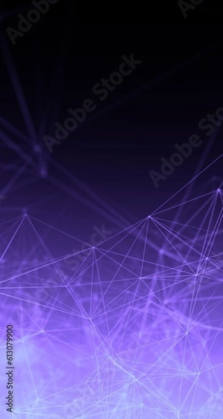 Fototapeta Purple blue gradient vertical web banner background. Fantasy abstract technology, engineering and science wallpaper with particles and plexus connected lines. Wireframe 3D illustration and copy space